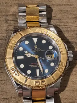 ROLEX YACHT-MASTER 18K YELLOW GOLD STAINLESS STEEL BLUE DIAL PERTPETUAL DATE 40M