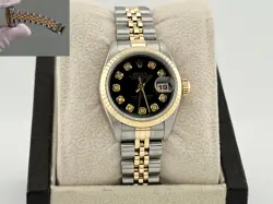 ROLEX LADIES DATEJUST 69173 BLACK DIAMOND DIAL 18K YELLOW GOLD STEEL 26MM