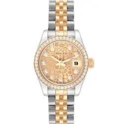 ROLEX DATEJUST 26 STEEL YELLOW GOLD DIAMOND DIAL BEZEL LADIES WATCH 179383 CARD