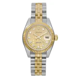 ROLEX LADY DATEJUST 26MM 18K YELLOW GOLD STEEL DIAMOND JUBILEE DIAL WATCH 179173