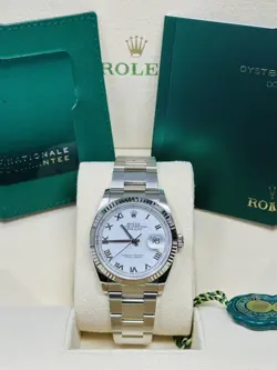 ROLEX DATEJUST 126234 WHITE ROMAN DIAL 36MM FLUTED BEZEL BOX & PAPERS 