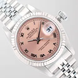 ROLEX LADIES DATEJUST 26MM SS SALMON ROMAN NUMERAL DIAL FLUTED JUBILEE 69174