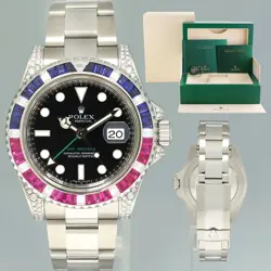 2015 MINT DIAMOND RUBY & SAPPHIRE ROLEX GMT MASTER II 116710 STEEL 40MM BLACK