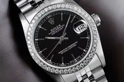 ROLEX DATEJUST 31 MM BLACK INDEX DIAL DIAMOND BEZEL STAINLESS STEEL WATCH