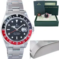MINT 2007 ROLEX GMT-MASTER 2 COKE BLACK RED STEEL NO HOLES 16710 WATCH BOX
