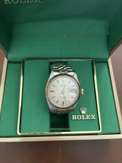 70s Rolex Datejust 1601 Mens 2Tone Yellow Gold Stainless Steel Watch Linen Dial