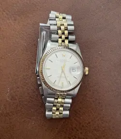 70s Rolex Datejust 1601 Mens 2Tone Yellow Gold Stainless Steel Watch Linen Dial
