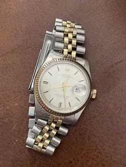 70s Rolex Datejust 1601 Mens 2Tone Yellow Gold Stainless Steel Watch Linen Dial
