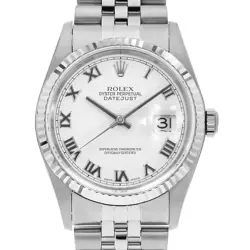 ROLEX DATEJUST 16234 WHITE ROMAN 5 ROW JUBILEE BRACELET F NUMBER SECOND HAND...