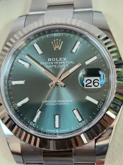 ROLEX DATEJUST 41MM MINT GREEN DIAL FLUTED BEZEL OYSTER BRACELET 126334