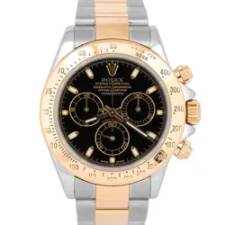 ROLEX DAYTONA COSMOGRAPH 40MM BLACK TWO-TONE 18K YELLOW GOLD STEEL WATCH 116523