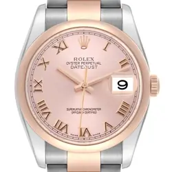 ROLEX DATEJUST 36 STEEL ROSE GOLD PINK ROMAN DIAL MENS WATCH 116201