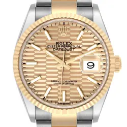 ROLEX DATEJUST STEEL YELLOW GOLD GOLDEN FLUTED MOTIF DIAL WATCH 126233 BOX CARD