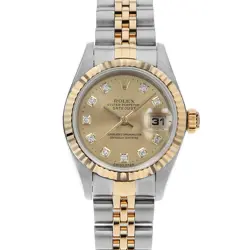 ROLEX DATEJUST 10P DIAMOND 69173G CHAMPAGNE GOLD U NUMBER SECOND HAND WOMEN