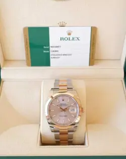 ROLEX OYSTER DATEJUST 18K ROSE GOLD STEL SUNDUST DIAL PERPETUAL CHRONOMETER 41MM