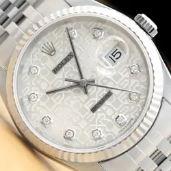 MENS ROLEX DATEJUST 16234 FACTORY DIAMOND DIAL 18K WHITE GOLD & STEEL WATCH