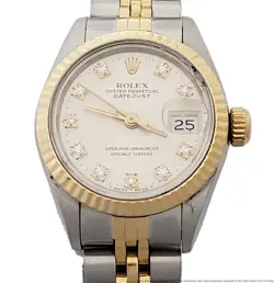 ROLEX 69173 18K GOLD SS DIAMOND DIAL LADIES VINTAGE WATCH BOX	