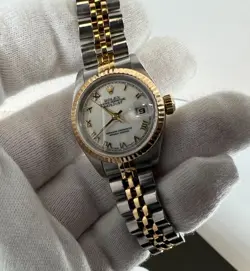 ROLEX 26MM DATEJUST TWO TONE WHITE ROMAN DIAL 69173 LADIES WATCH, JUBILEE