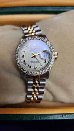 ROLEX LADY DATEJUST TWO TONE 26MM WATCH 18K DIAMOND BEZEL