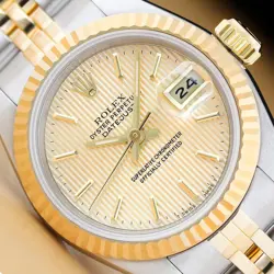 ROLEX LADIES DATEJUST 69173 CHAMPAGNE TAPESTRY DIAL 18K GOLD STEEL 2-TONE WATCH