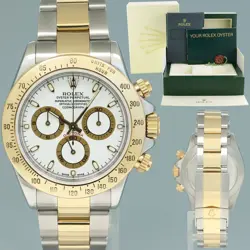 MINT ROLEX DAYTONA 116523 WHITE DIAL STEEL YELLOW GOLD TWO TONE STEEL WATCH BOX