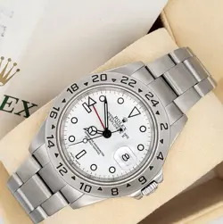 ROLEX EXPLORER II 40MM POLAR WHITE STEEL WATCH 16570 BOX PAPERS