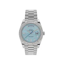 ROLEX DAY-DATE 228396TBR PLATINUM DIAMOND BEZEL ICE BLUE DIAMOND DIAL (2023)