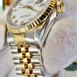 Rolex Datejust 36 mm BOX PAPERS Two Tone Jubilee Whiter Roman Dial Yellow Gold