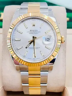 ROLEX DATEJUST 126333 SILVER STICK DIAL 18K YELLOW GOLD STEEL OYSTER BAND WATCH