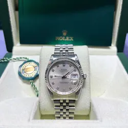 ROLEX 16234 DATEJUST 36MM STEEL WHITE GOLD SILVER DIAMOND DIAL JUBILEE
