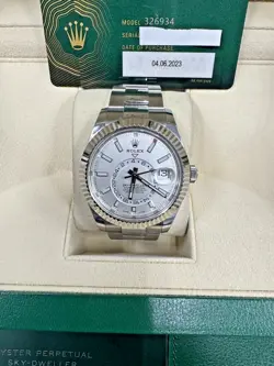 2023 ROLEX SKY-DWELLER 326934 WHITE DIAL SILVER OYSTER BRACELET BOX PAPERS