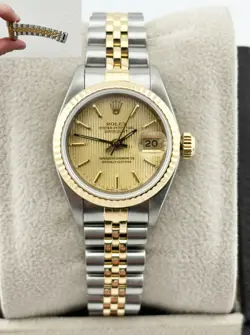 ROLEX LADIES DATEJUST 69173 CHAMPAGNE TAPESTRY DIAL 18K YELLOW GOLD STEEL 26MM