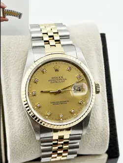 ROLEX DATEJUST 16233 36MM CHAMPAGNE DIAMOND DIAL 18K YELLOW GOLD STAINLESS STEEL
