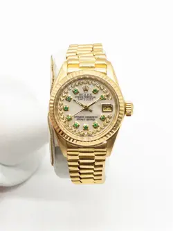 $25000 ROLEX DATEJUST PRESIDENT 18K YELLOW GOLD EMERALD DIAMOND LADIES WATCH WTY
