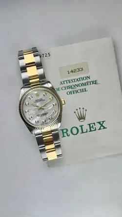PRE-OWNED ROLEX OYSTER PERPETUAL  - NO DATE, 34MM - 18K YELLOW GOLD FLUTED BEZEL