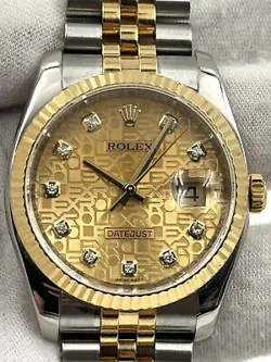 ROLEX DATEJUST 36MM CHAMPAGNE DIAMOND DIAL TWO TONE JUBILEE BRACELET 116233