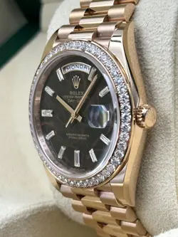 Rolex Day Date 40mm Diamond Bezel Eisenkisel Dial Rose Gold 228345RBR B&P 2023