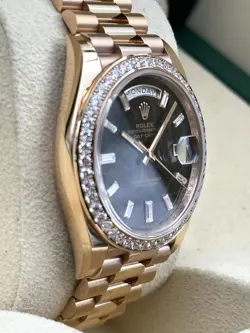 Rolex Day Date 40mm Diamond Bezel Eisenkisel Dial Rose Gold 228345RBR B&P 2023