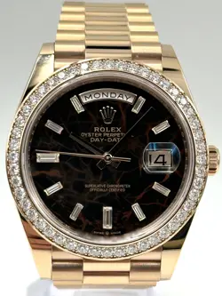 Rolex Day Date 40mm Diamond Bezel Eisenkisel Dial Rose Gold 228345RBR B&P 2023