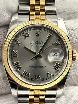 ROLEX DATEJUST 36MM SILVER ROMAN DIAL TWO TONE JUBILEE BRACELET 116233