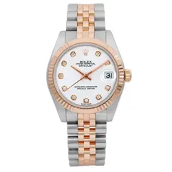 ROLEX DATEJUST 31MM 18K ROSE GOLD STEEL WHITE DIAMOND DIAL LADIES WATCH 178271 