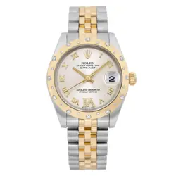 ROLEX DATEJUST 31MM 18K YELLOW GOLD STEEL DIAMOND SILVER DIAL WATCH 178343