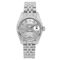 ROLEX LADY DATEJUST 26MM 18K WHITE GOLD STEEL DIAMOND SILVER DIAL WATCH 179174