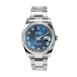ROLEX DATEJUST 36MM 116234 BLUE ROMAN DIAL OYSTER STAINLESS STEEL WATCH