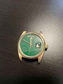 Vintage Rolex 36mm Day-Date 18038 watch with Green "Stella" Dial 1984
