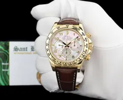 ROLEX - 18kt Gold DAYTONA Brown Leather Strap MOP Arabic Dial 16518 - SANT BLANC
