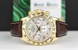 ROLEX - 18kt Gold DAYTONA Brown Leather Strap MOP Arabic Dial 16518 - SANT BLANC