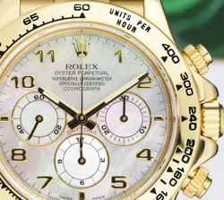 ROLEX - 18kt Gold DAYTONA Brown Leather Strap MOP Arabic Dial 16518 - SANT BLANC