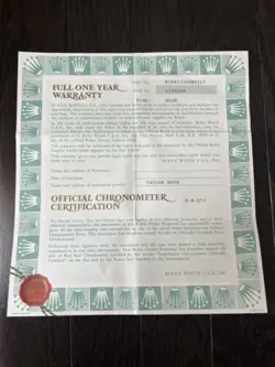 ROLEX CERTIFICATE PAPER