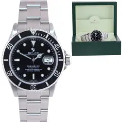 MINT 2000 ROLEX SUBMARINER DATE 16610 STEEL BLACK DIAL 40MM OYSTER WATCH BOX